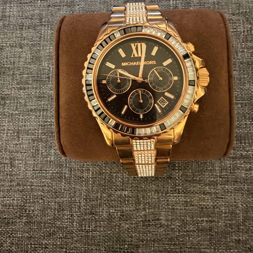 Michael Kors Gold and Black Watch with Crystal Accents